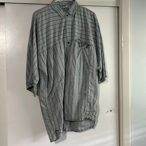 🍇 vintage retro button up blue grey cotton 1/2 sleeve size xl